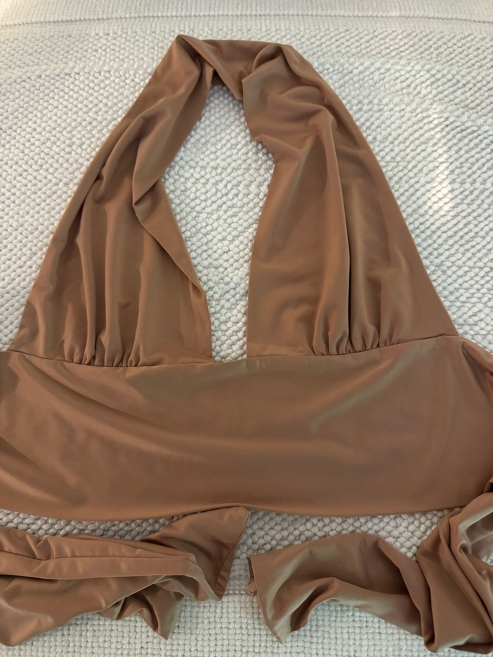 Princess Polly Brown Satin Look Halter Wrap Tie Crop Top Size 4 - Picture 4 of 6